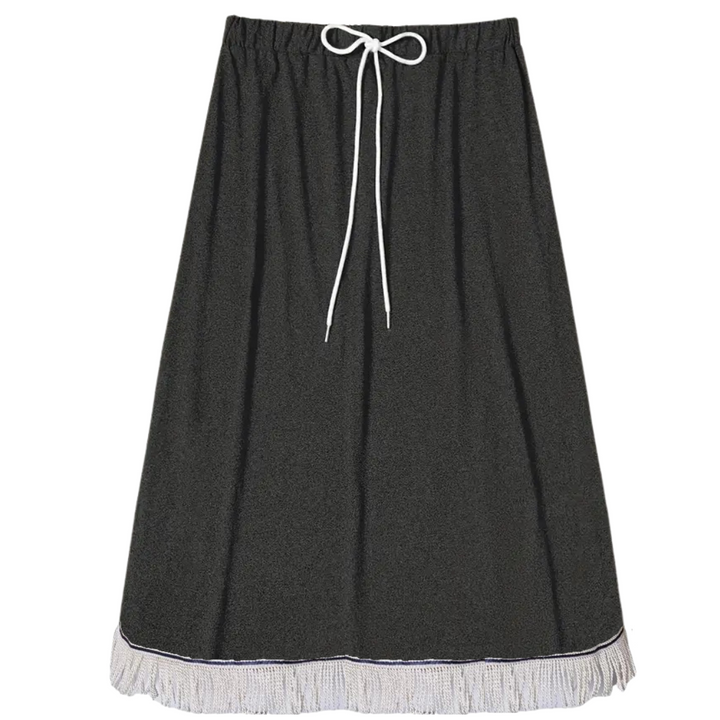 Plain Midi Skirt with Decorative Drawstring (8 Colors)