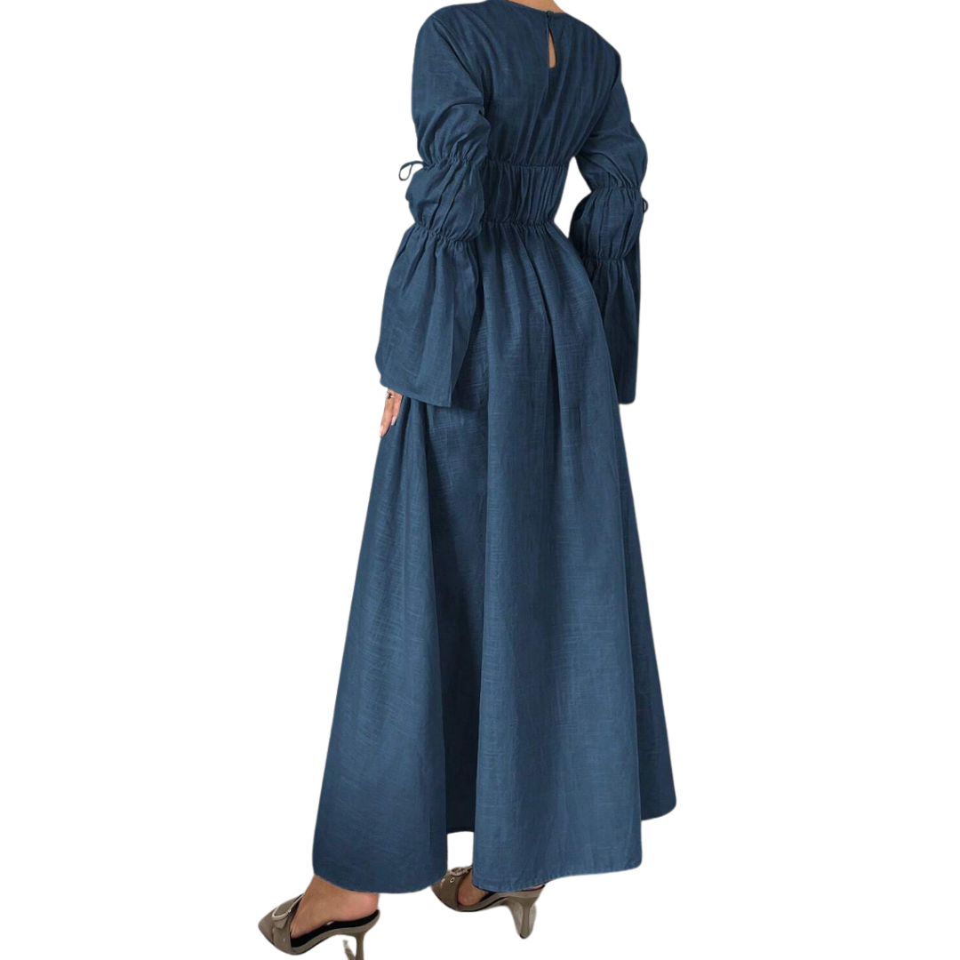 100% Cotton Pleated Tie Waist Maxi Dress