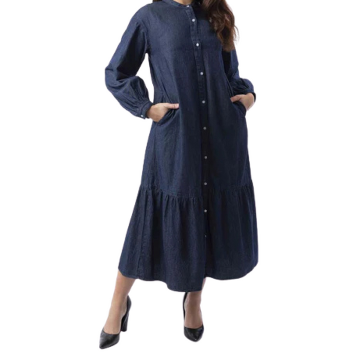 100% Cotton Layered Denim Dress with Pockets