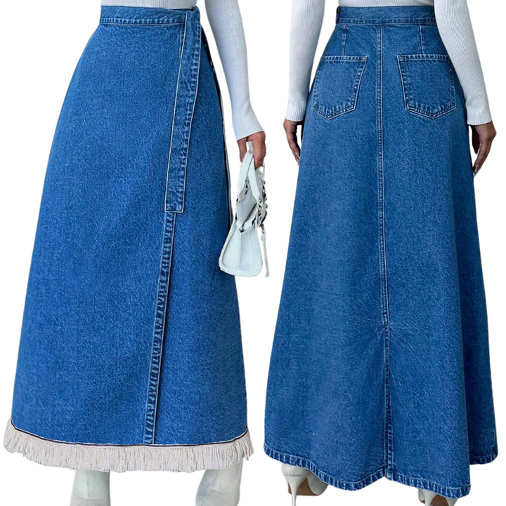 100% Cotton Denim Wrap Maxi Skirt