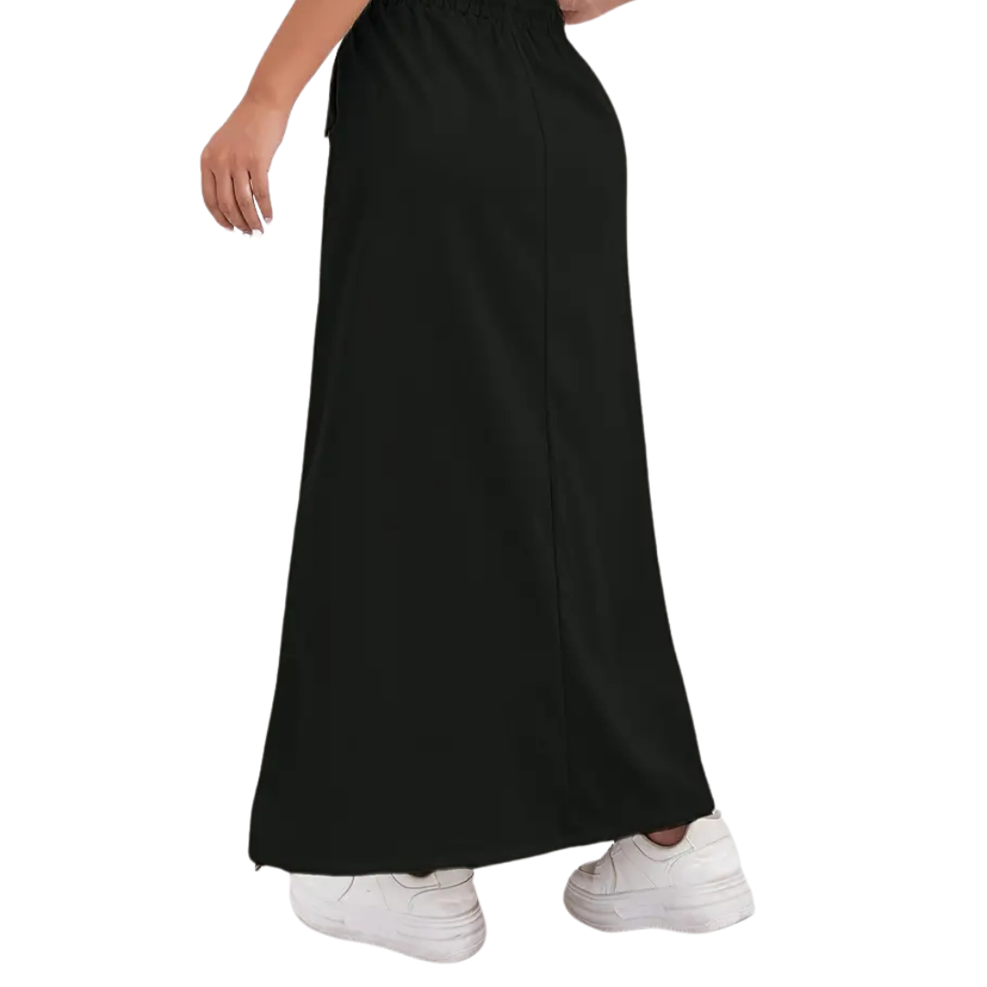 High-Waist Drawstring Cargo Maxi Skirt