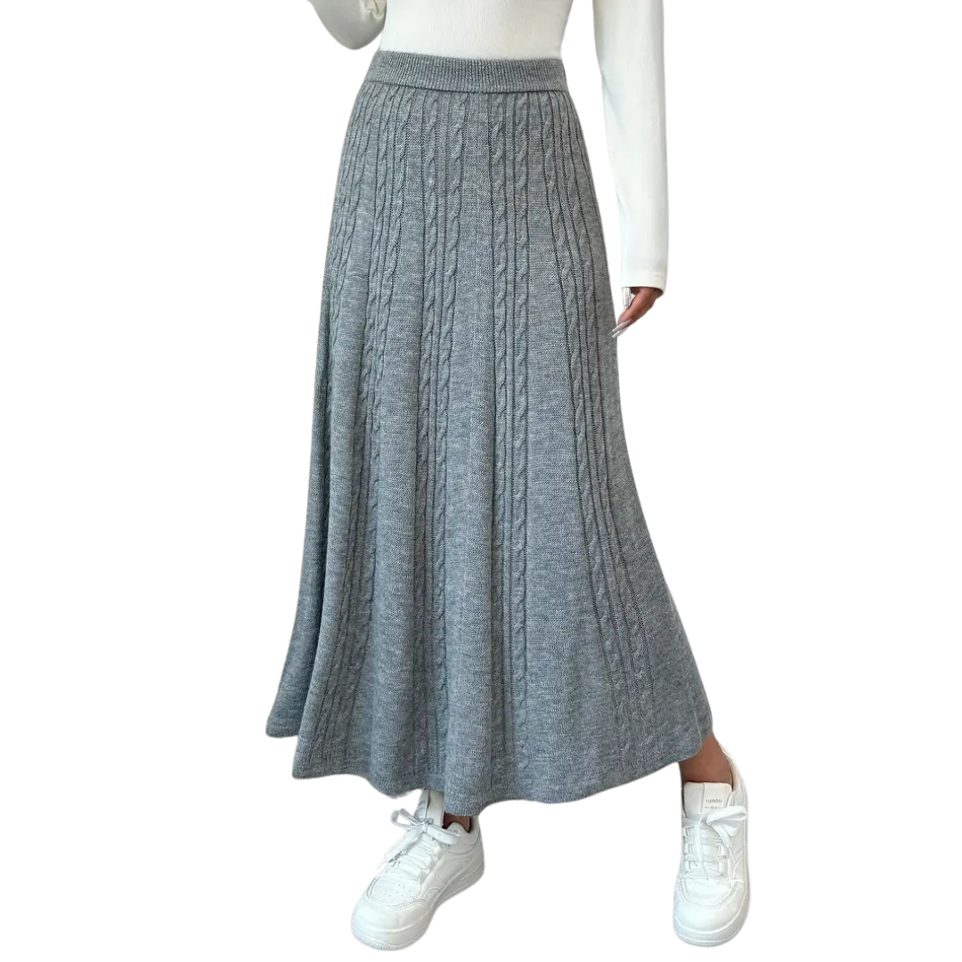 Elastic Waist Knitted Cable Maxi Skirt