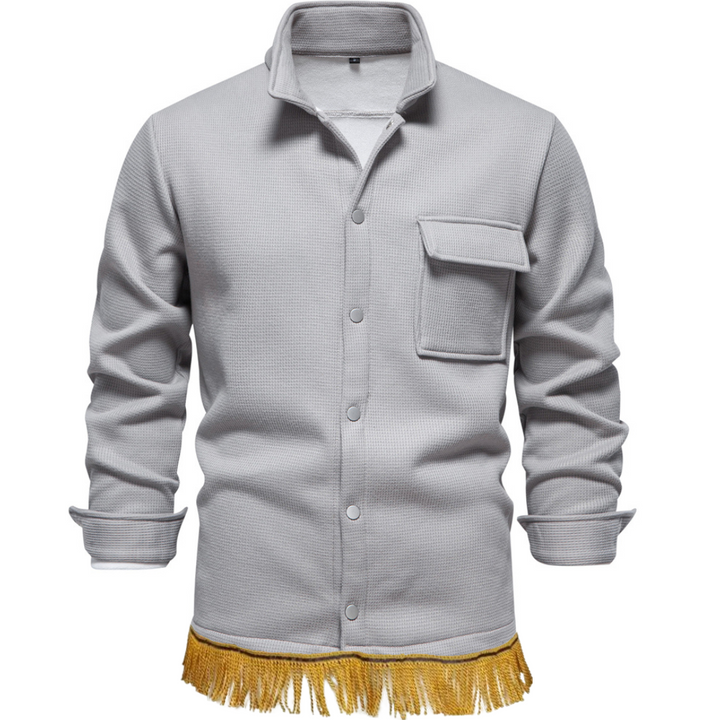 Men's Fleece Lined Button Up Jacket with Fringes