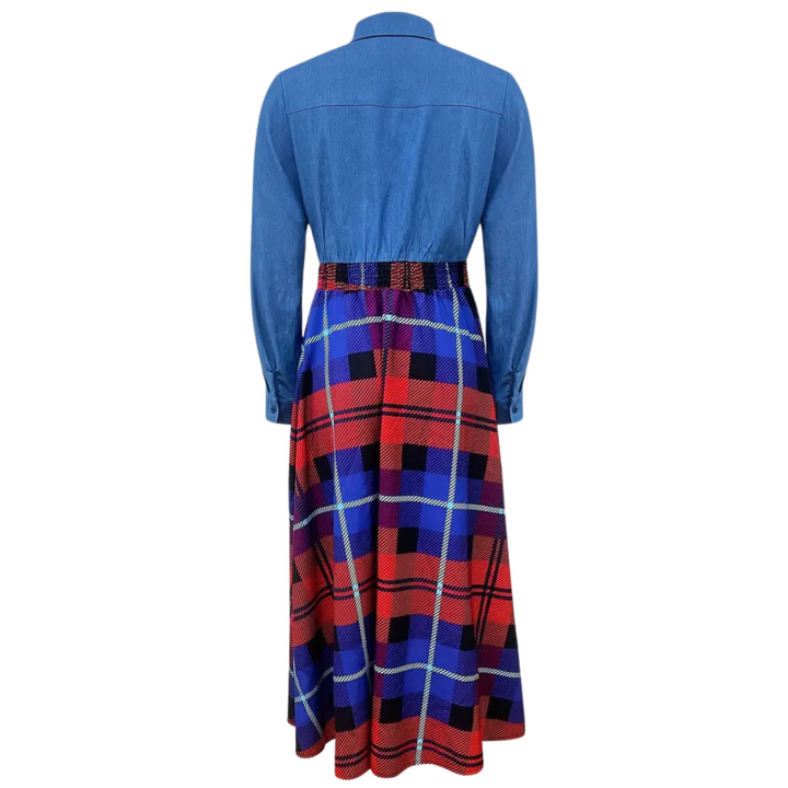 Plaid Button Front A-line Maxi Dress