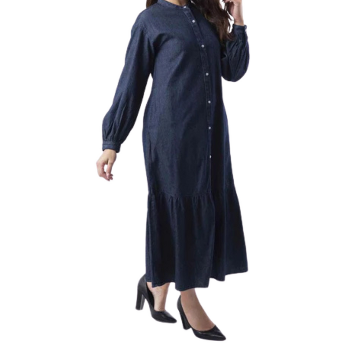 100% Cotton Layered Denim Dress with Pockets