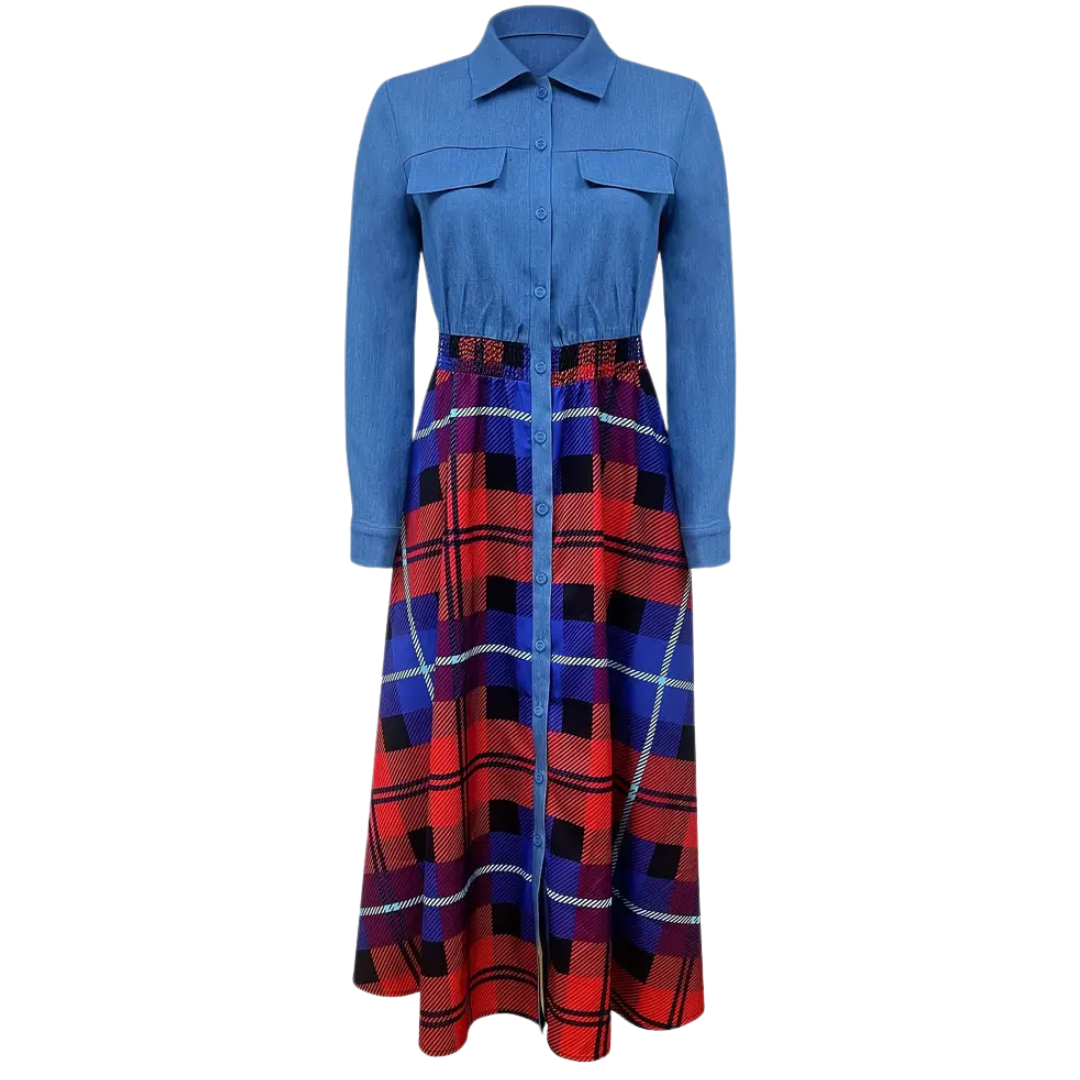 Plaid Button Front A-line Maxi Dress