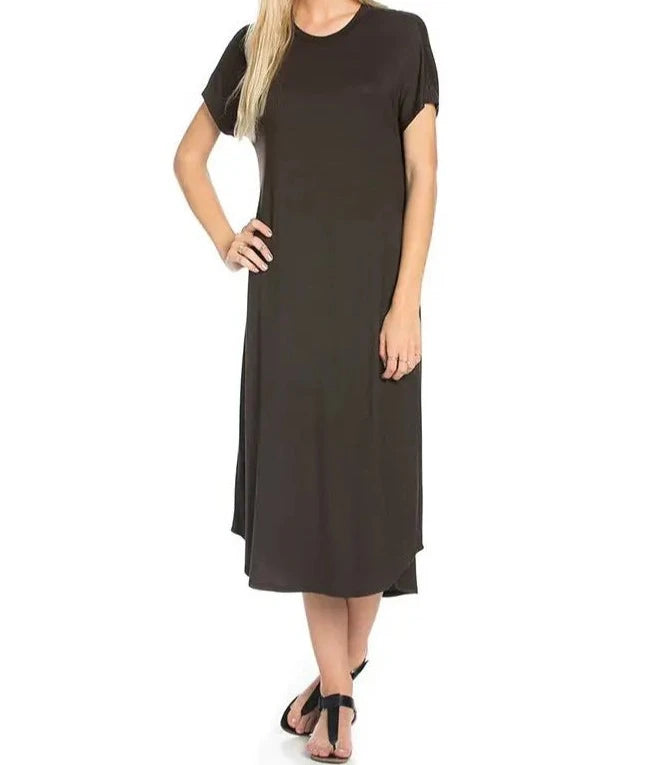 Loose Fit Crew Neck Midi Dress