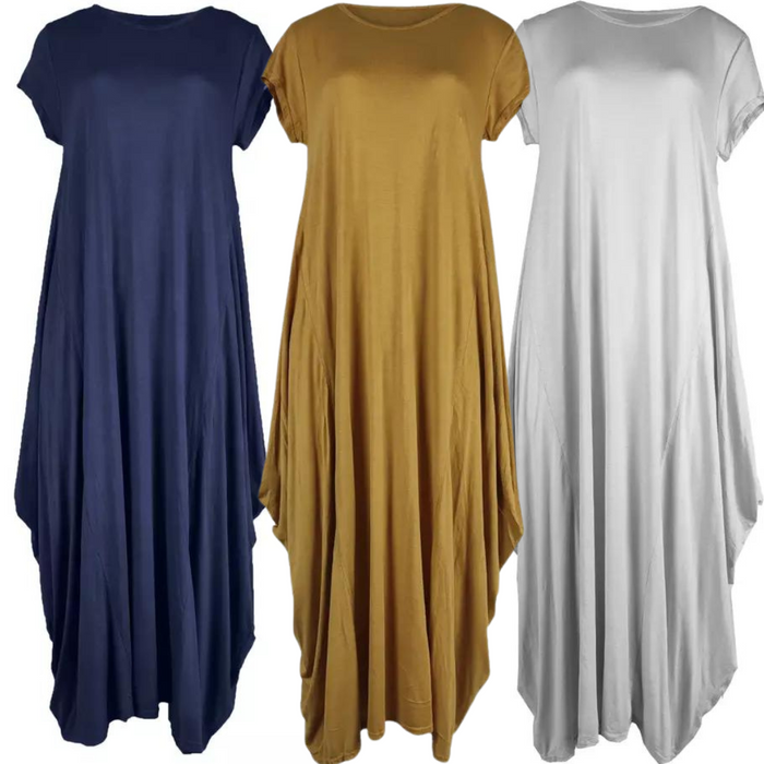 Plain Cap Sleeve Parachute Maxi Dress