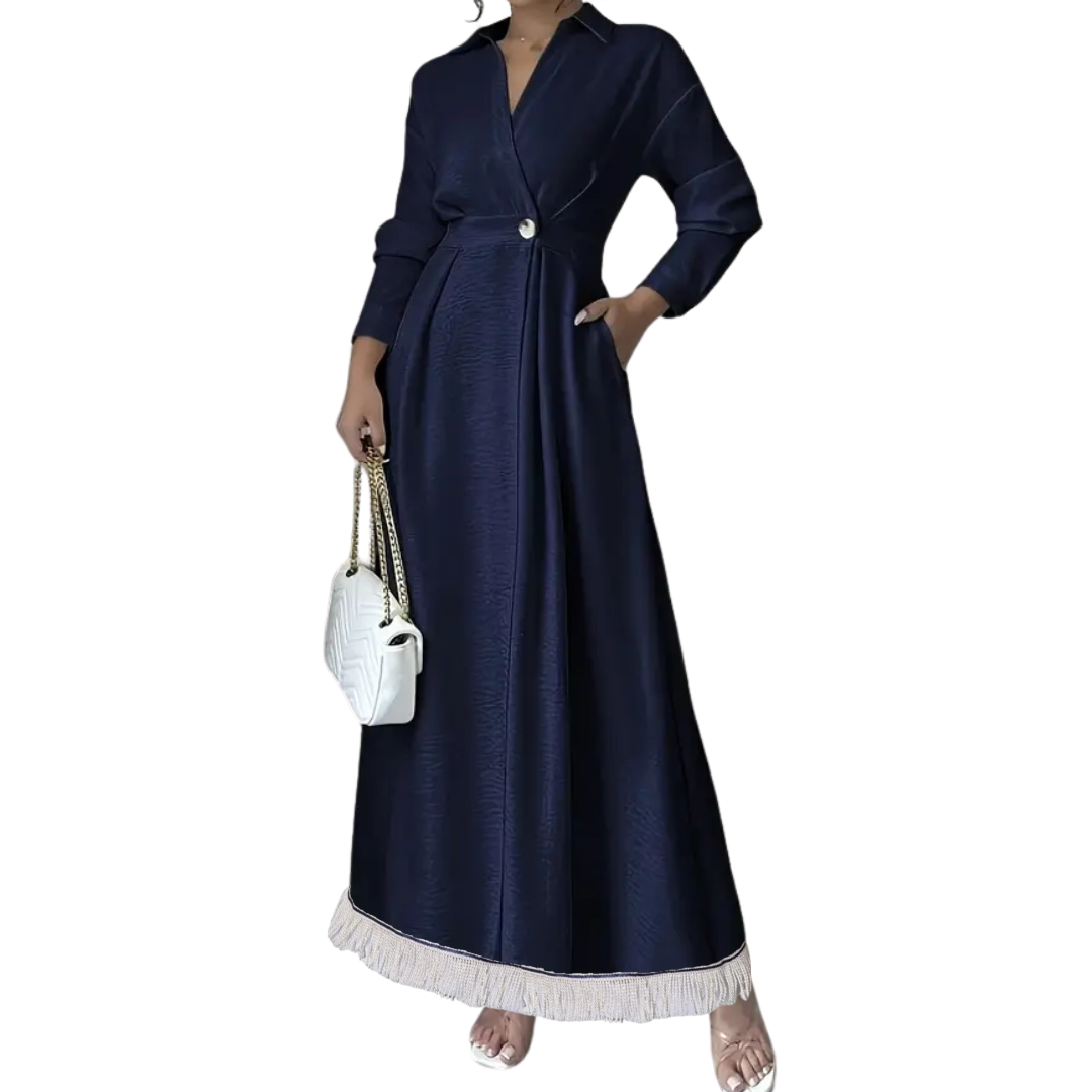 Wrap Waist A-Line Maxi Dress with Pockets