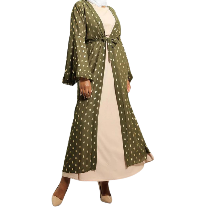 Gold Bokeh Print Chiffon Open Abaya