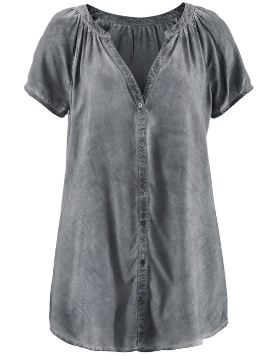 Women's Pure Cotton V-Neck Button-Down Top