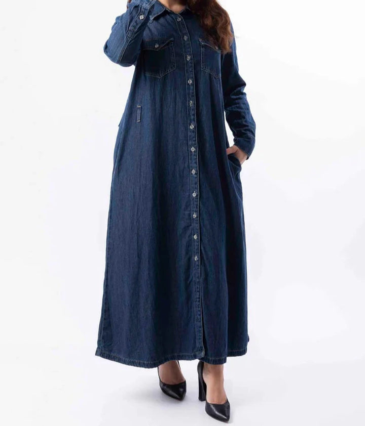 100% Cotton A-Line Denim Maxi Dress