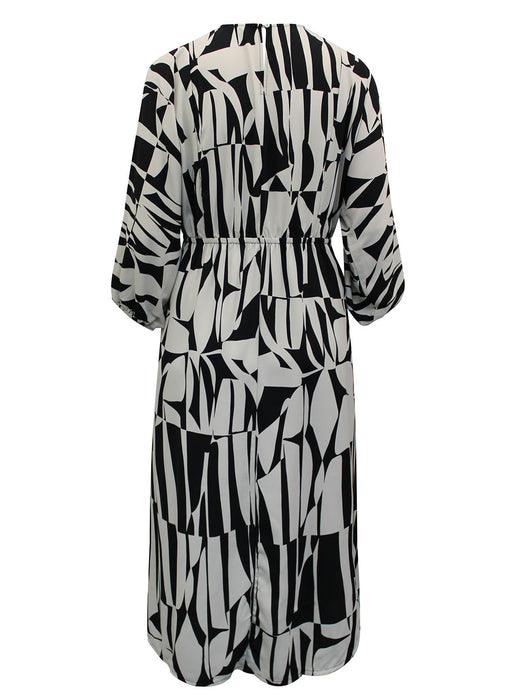 Black & White Mono Print Balloon Sleeve Tea Dress