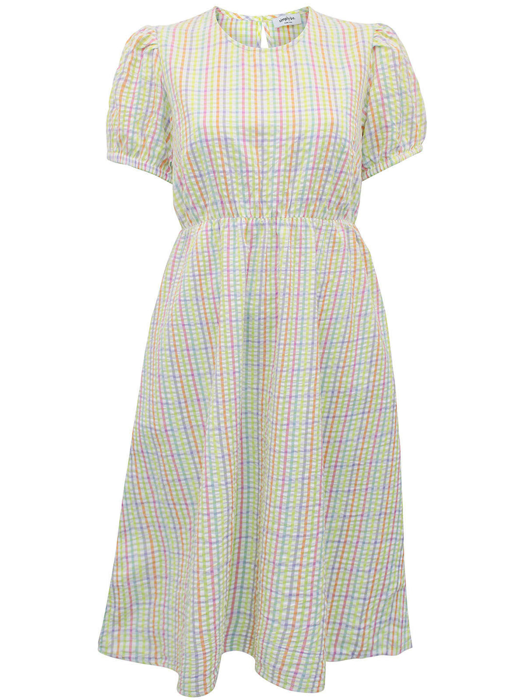 Multi- Print Textured Gingham Midi Dress With Pockets