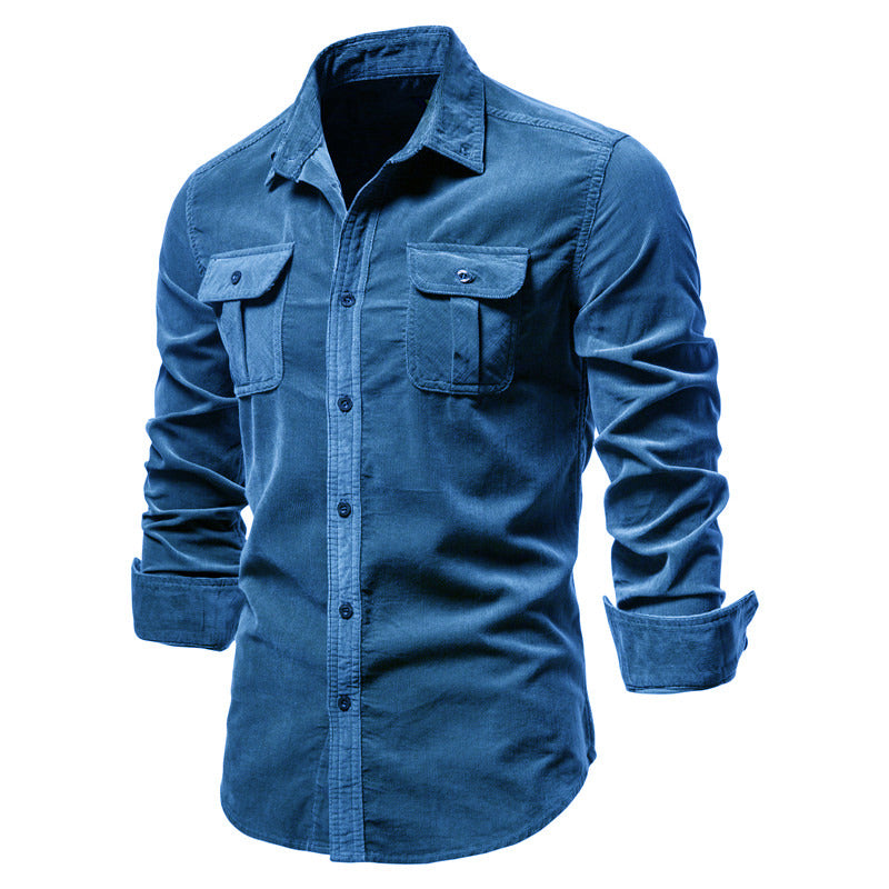 100% Cotton Corduroy Cargo Shirt with Fringes