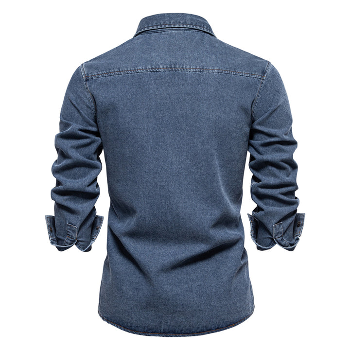 Men's Long Sleeve Denim Shirt with Fringes