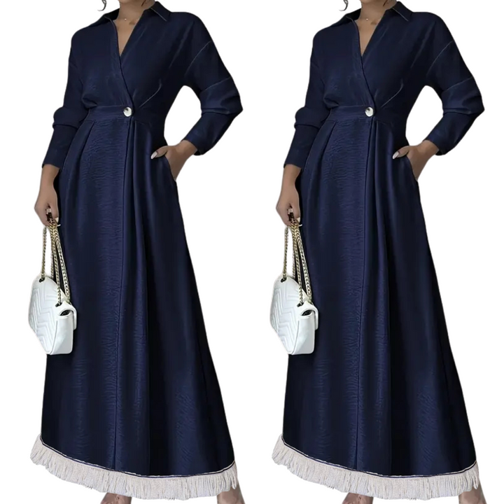 Wrap Waist A-Line Maxi Dress with Pockets