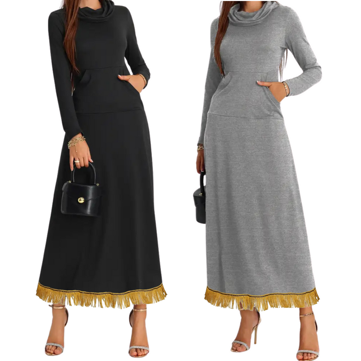 Turtleneck Maxi Dress with Front Pockets