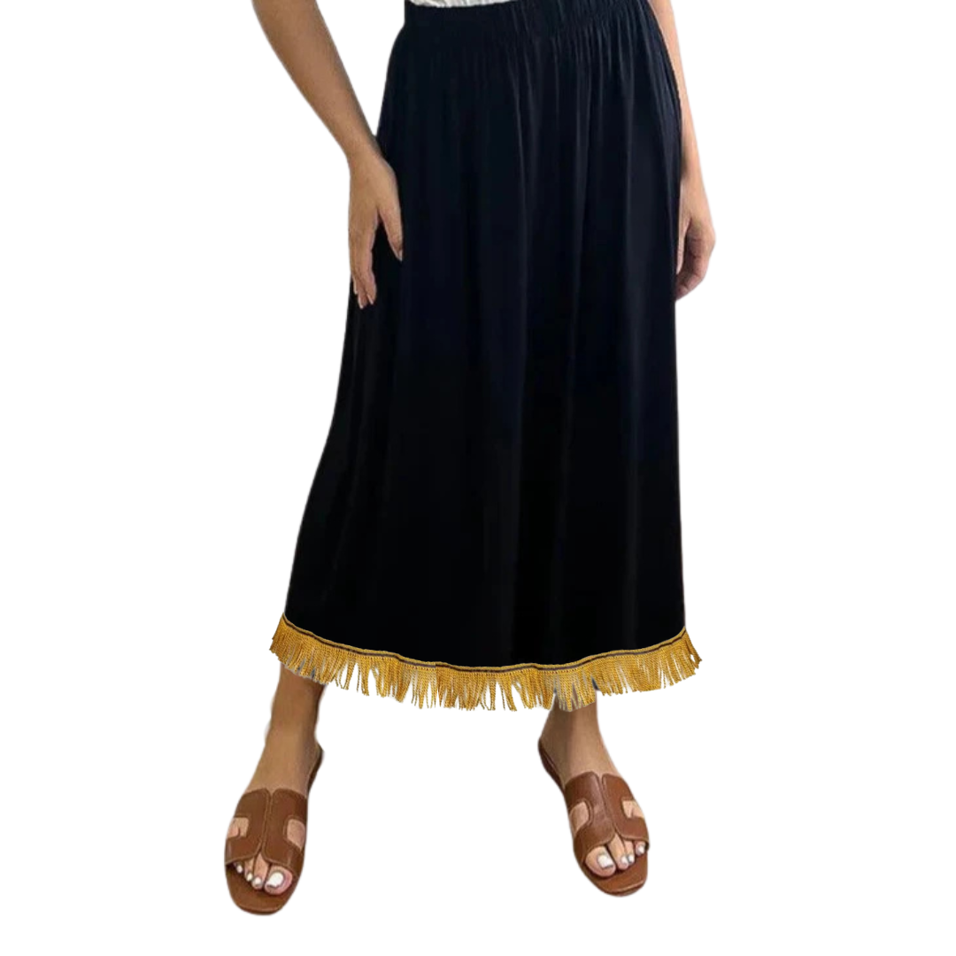 Black Elastic Waist Midi Skirt