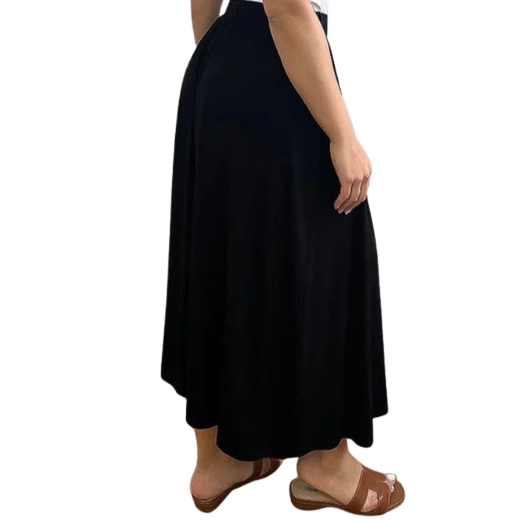 Black Elastic Waist Midi Skirt