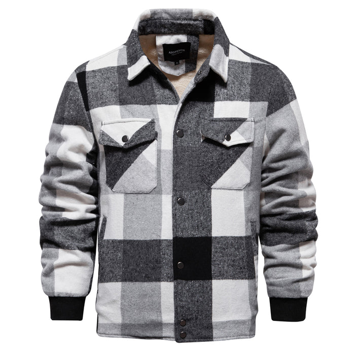 Men's Flannel Fleece Sherpa Jacket with Fringes