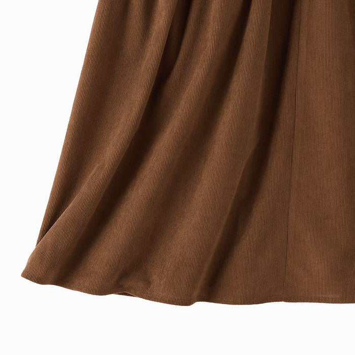 Corduroy Elastic Waist Ruffle Maxi Skirt