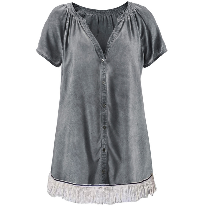 Women's Pure Cotton V-Neck Button-Down Top