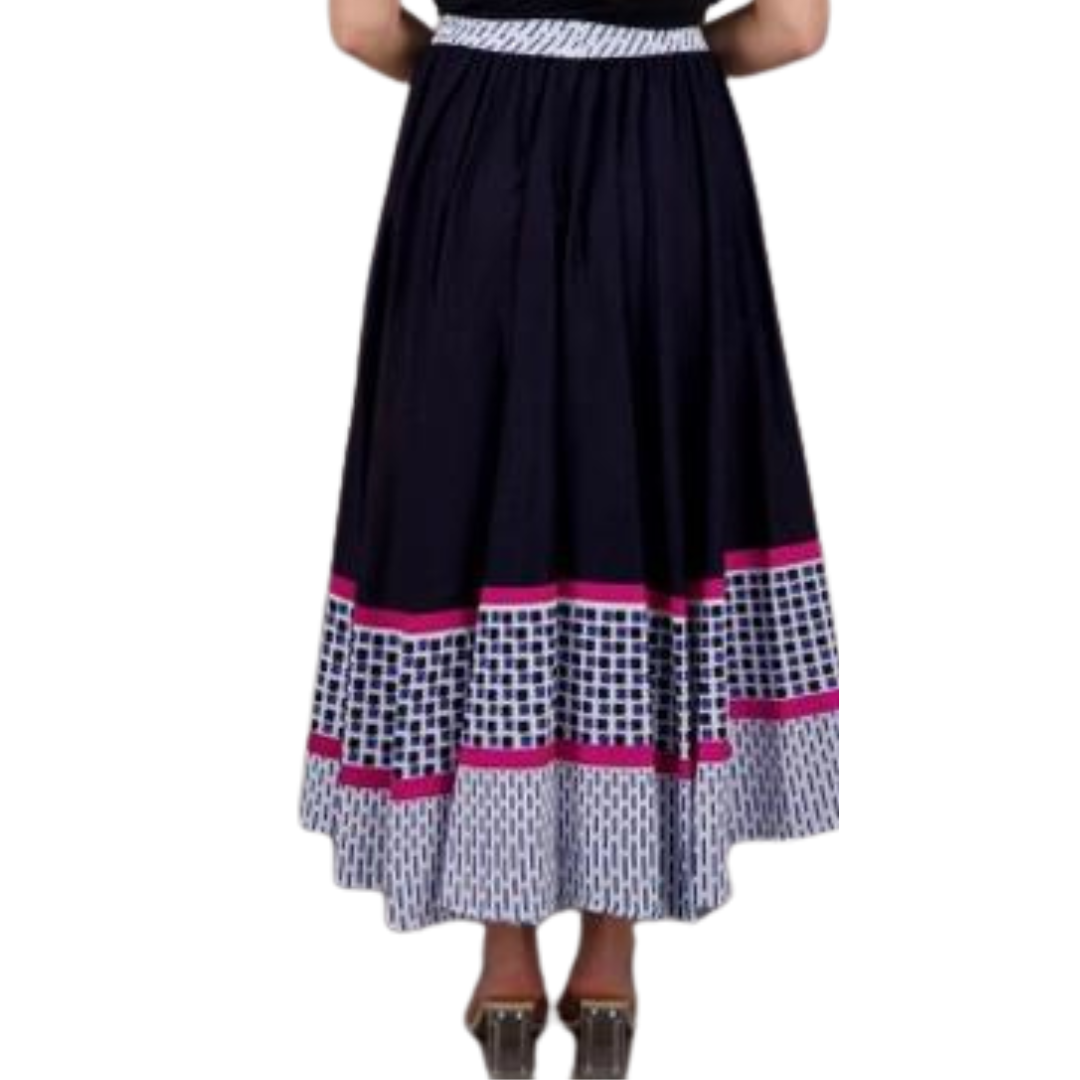 Border Print Elastic Waist Maxi Skirt