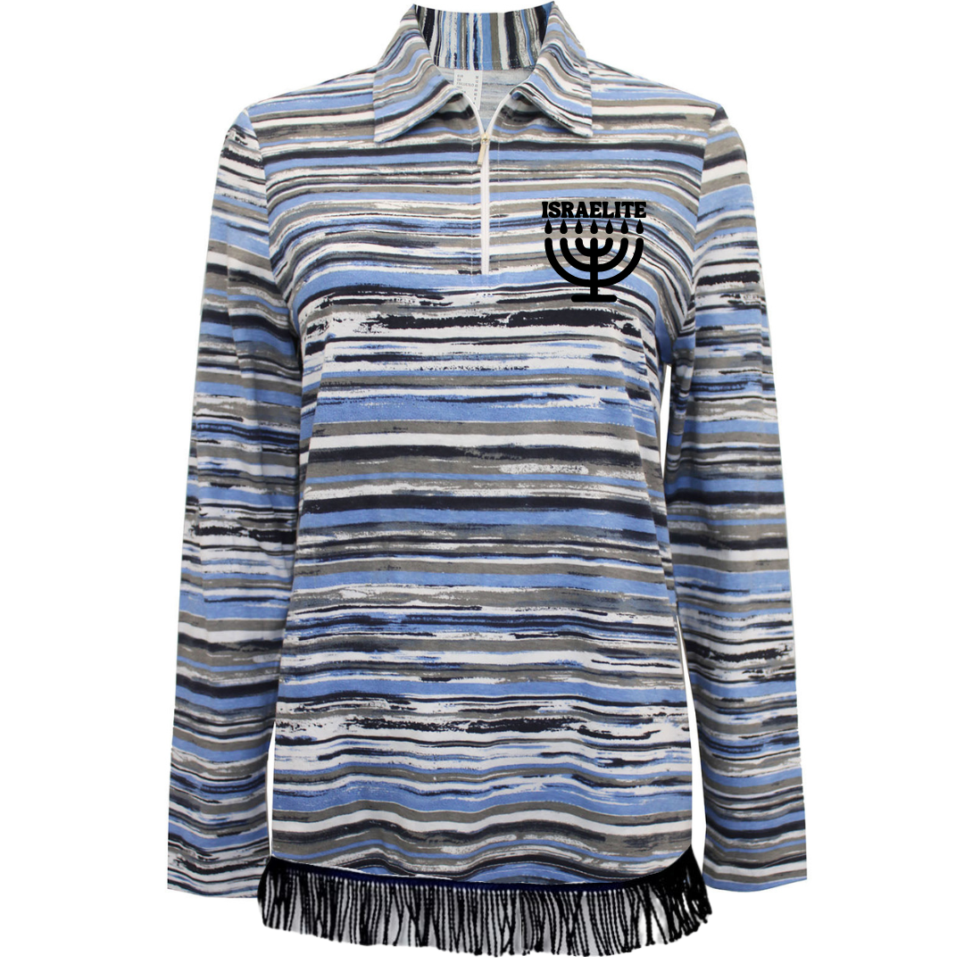 Women's ISRAELITE Menorah Pure Cotton Striped Sweatshirt