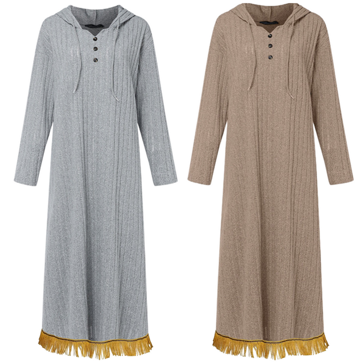 V Neck Knitted Button Front Hooded Dress