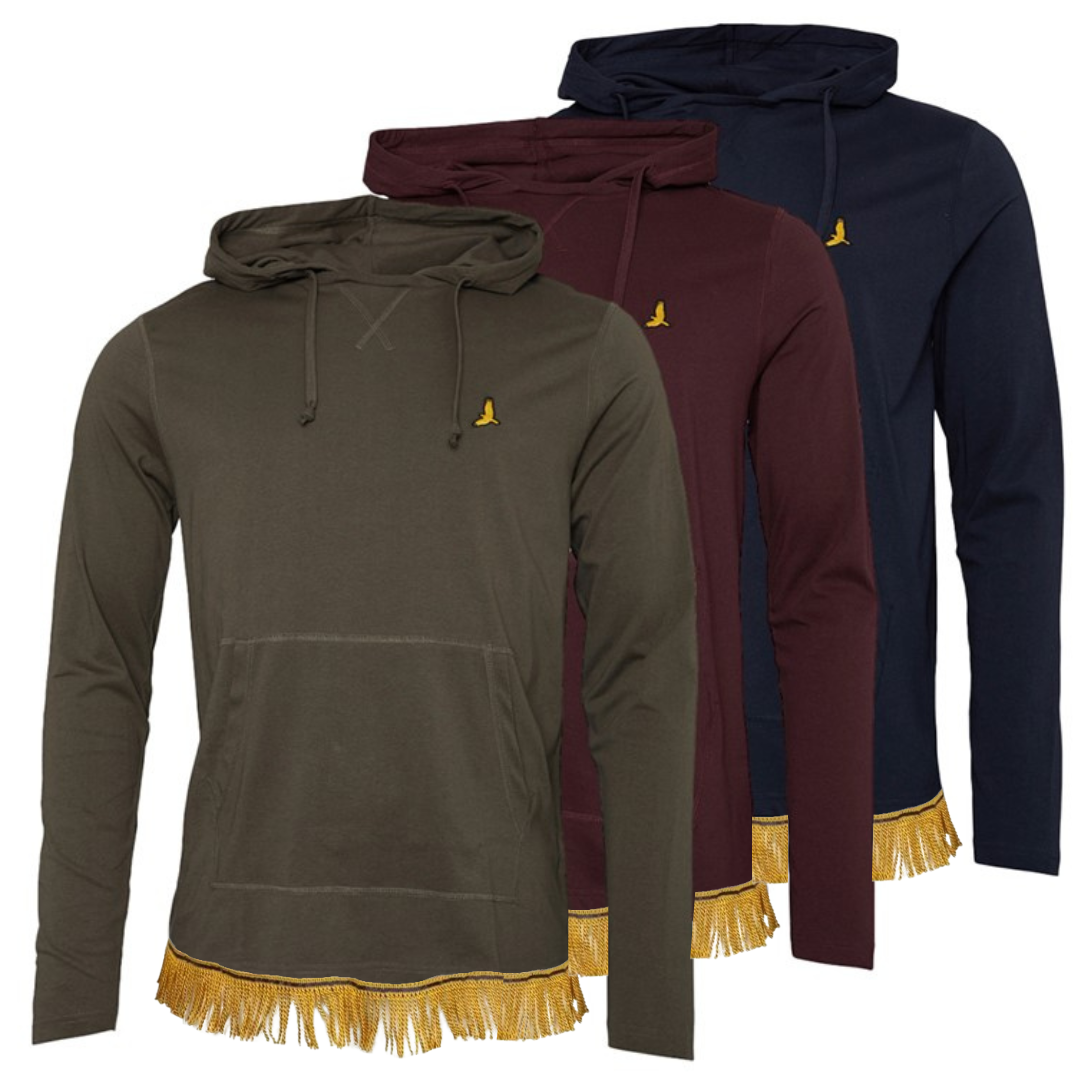 Men's Hooded Long Sleeves Fringed Bundle (Navy/Khaki/Burgundy)