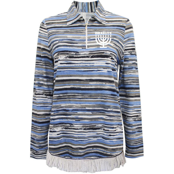 Women's ISRAELITE Menorah Pure Cotton Striped Sweatshirt