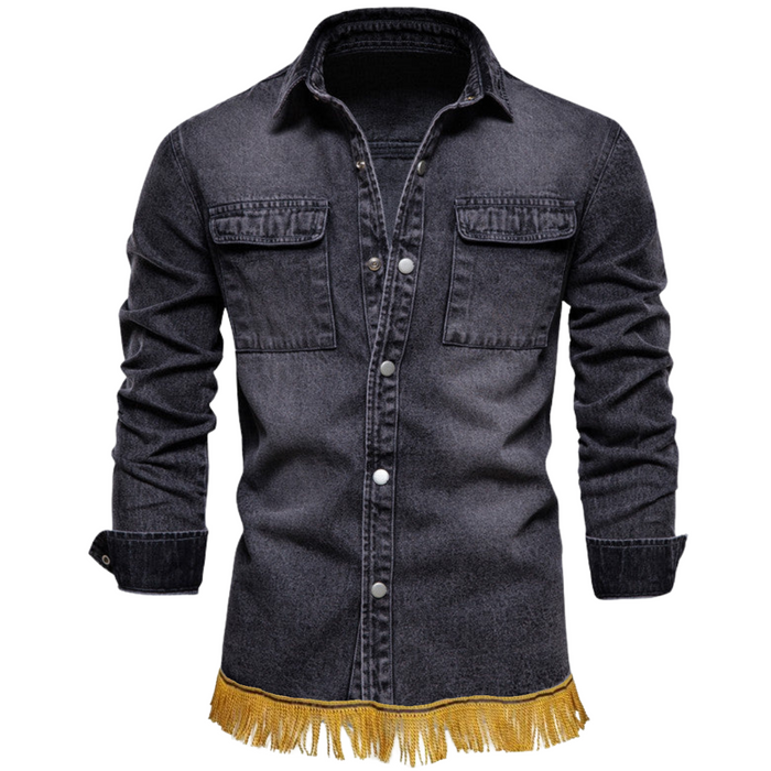 Men's 100% Cotton Denim Shirt with Fringes