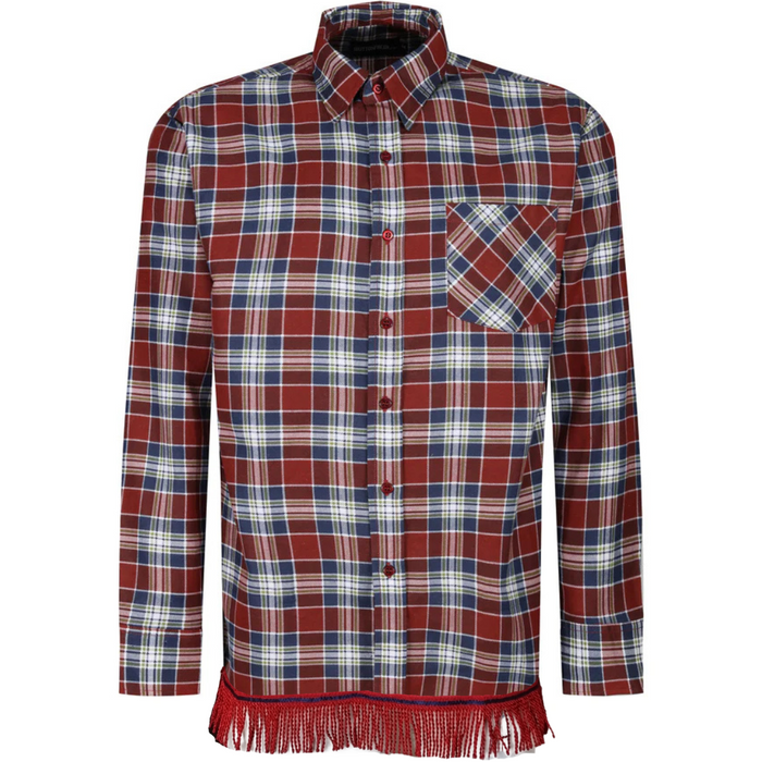 Men's Brushed Cotton Check Shirt with Fringes