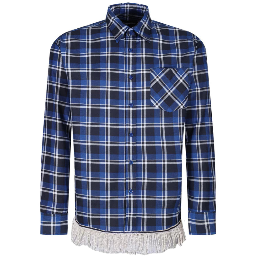 Men's Brushed Cotton Check Shirt with Fringes