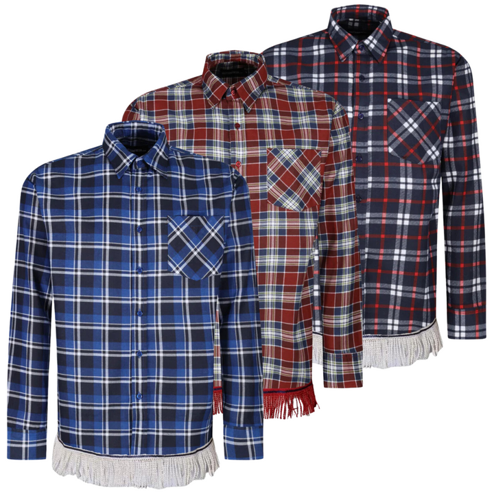 Men's Brushed Cotton Check Shirt with Fringes