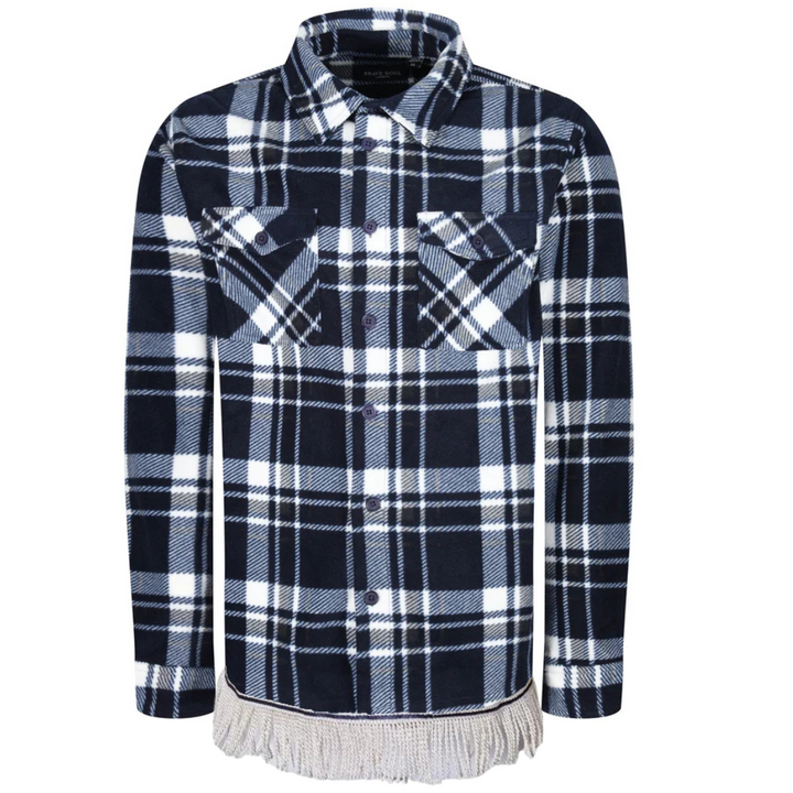 Men's Check Fleece Overshirt with Fringes