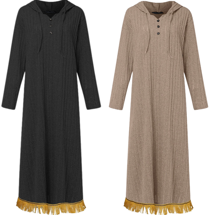 V Neck Knitted Button Front Hooded Dress