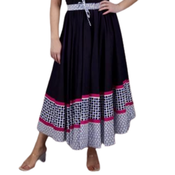 Border Print Elastic Waist Maxi Skirt