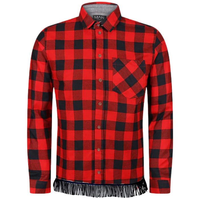 Men's 100% Cotton Check Shirt with Fringes