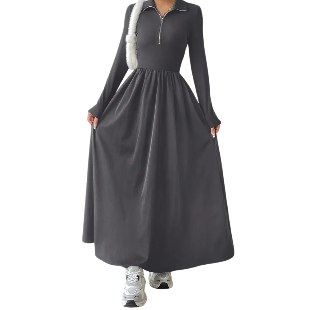 Long Sleeve Zip Front Maxi Dress