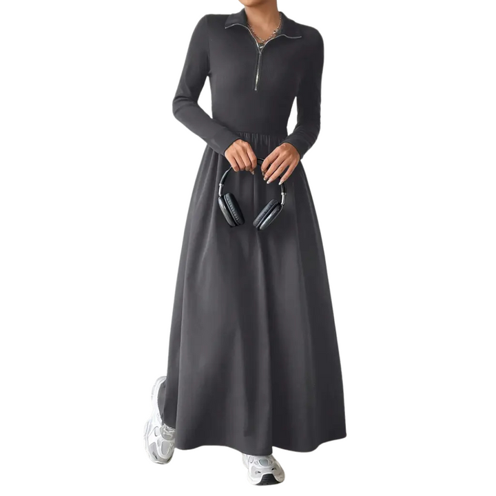 Long Sleeve Zip Front Maxi Dress