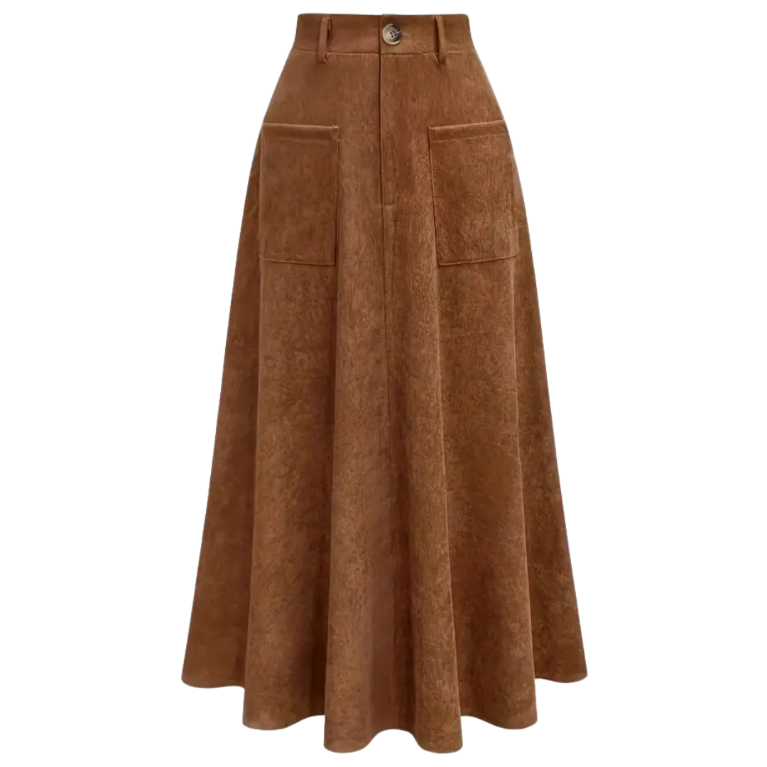 Woven A-Line High Waist Midi Skirt with Pockets