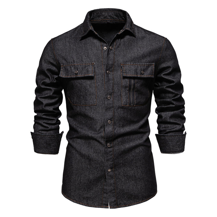 Men's Long Sleeve Denim Shirt with Fringes