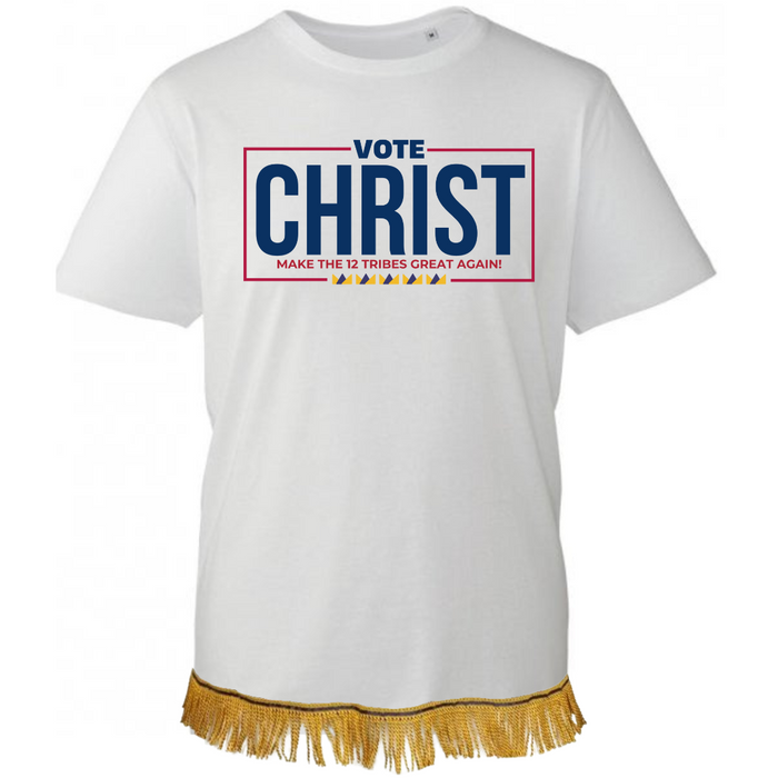 White Vote Christ Adult T-Shirt with Gold Bullion Fringe- 4XL