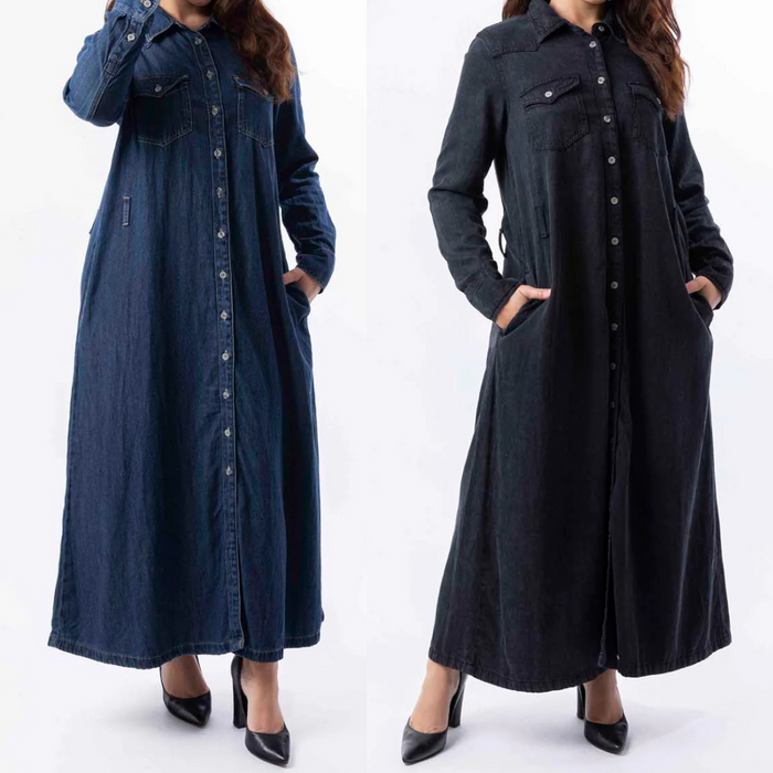 100% Cotton A-Line Denim Maxi Dress