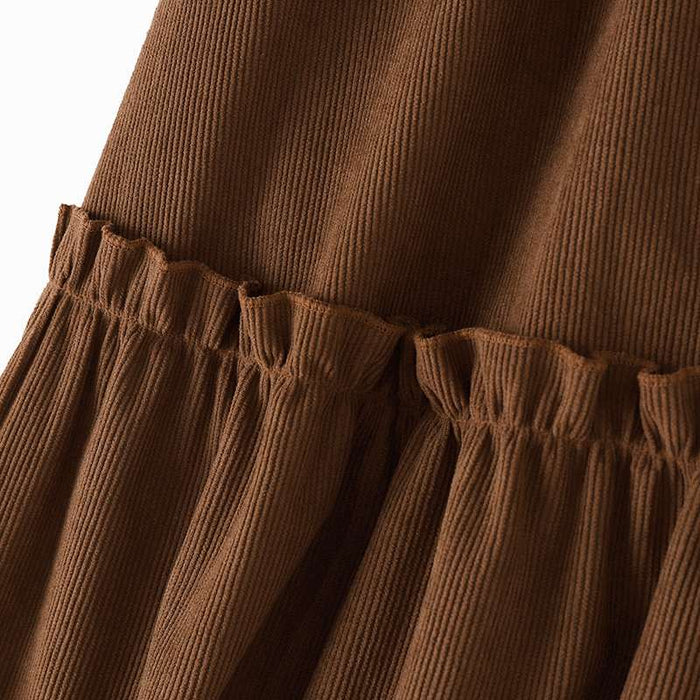 Corduroy Elastic Waist Ruffle Maxi Skirt