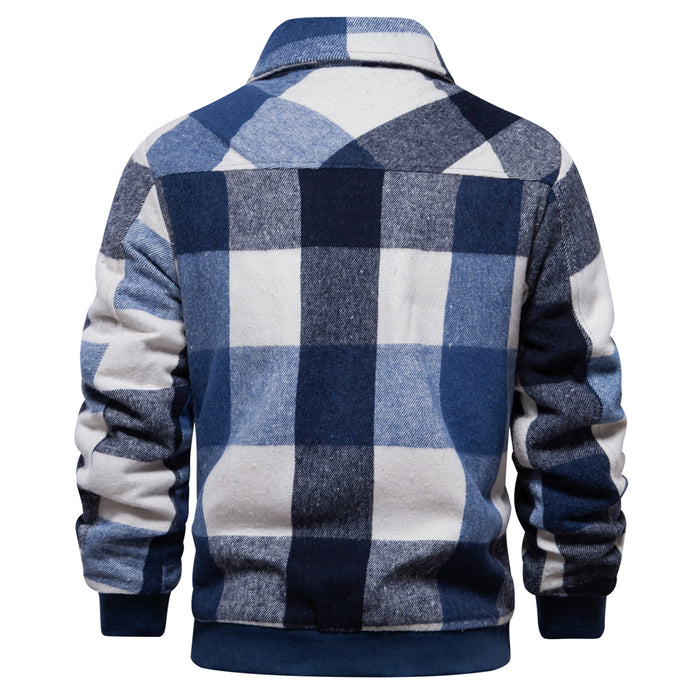 Men's Flannel Fleece Sherpa Jacket with Fringes