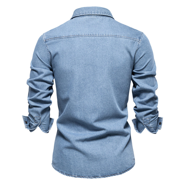 Men's Long Sleeve Denim Shirt with Fringes