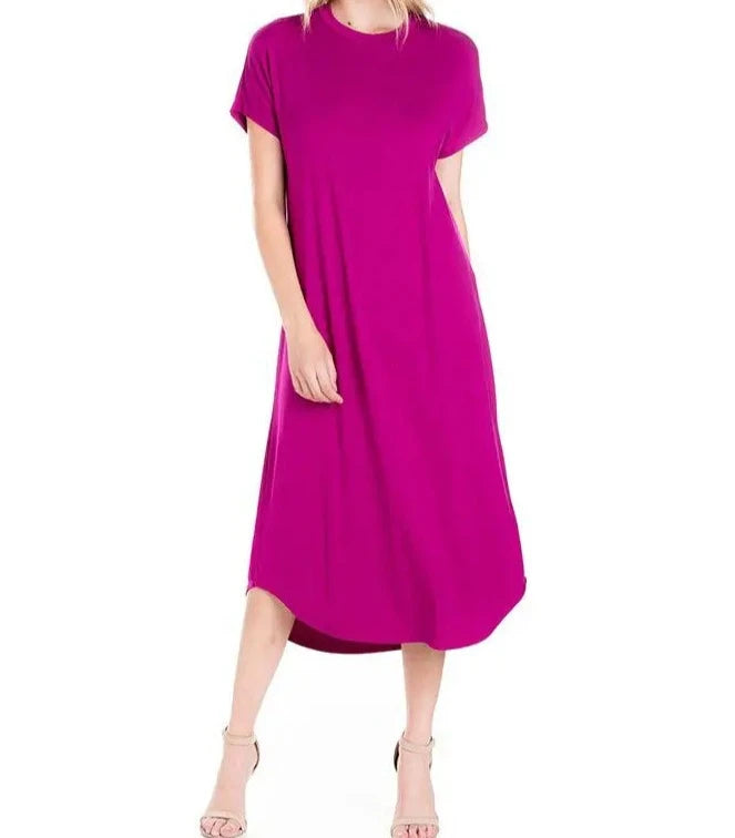 Loose Fit Crew Neck Midi Dress